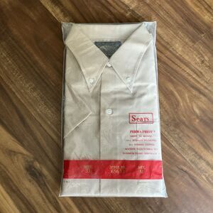 Vintage Sears Perma-Prest Shirt Men’s Tan Rockabilly Greaser 70s Short Sleeve